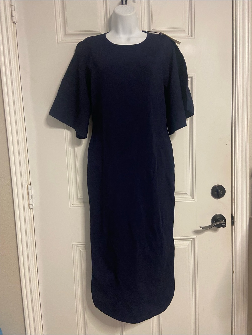 TED BAKER LONDON Classic Navy LOUNIA Fluted Sleeve Knit BODYCON Midi Dress